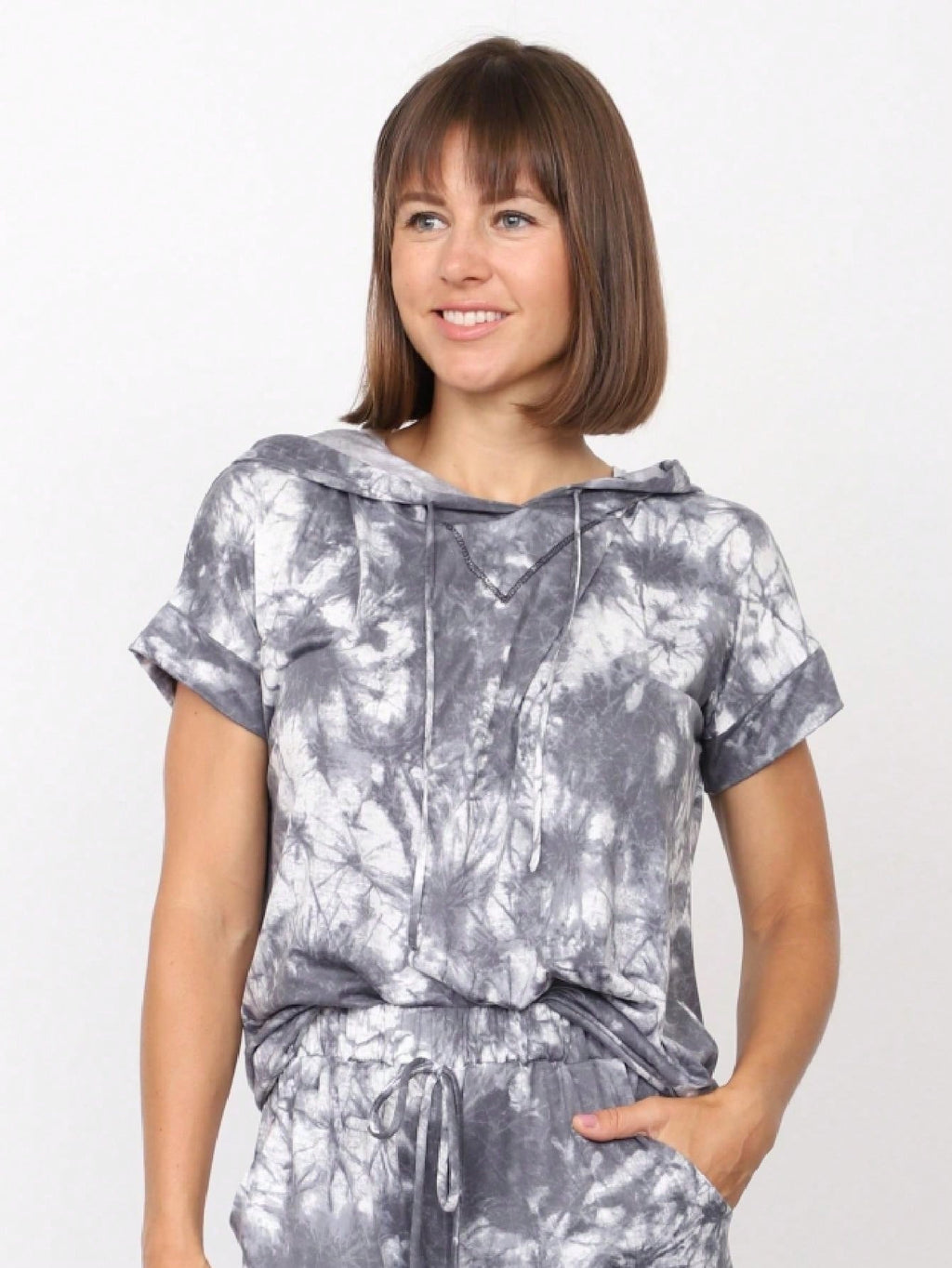 Women's Stylish Long Sleeve Knitted Fabric Top With Plaid Contrast Panel And Drawstring Detail Casual Regular Length Blouse