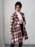 Plaid Button Up Long Sleeve Coat for Women