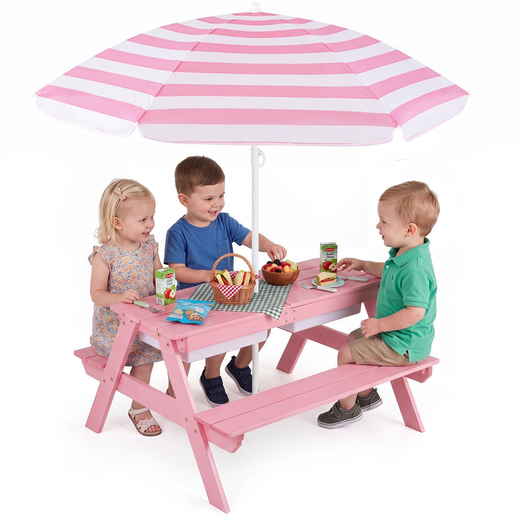 Kids Outdoor Picnic Water Sand Table with Umbrella