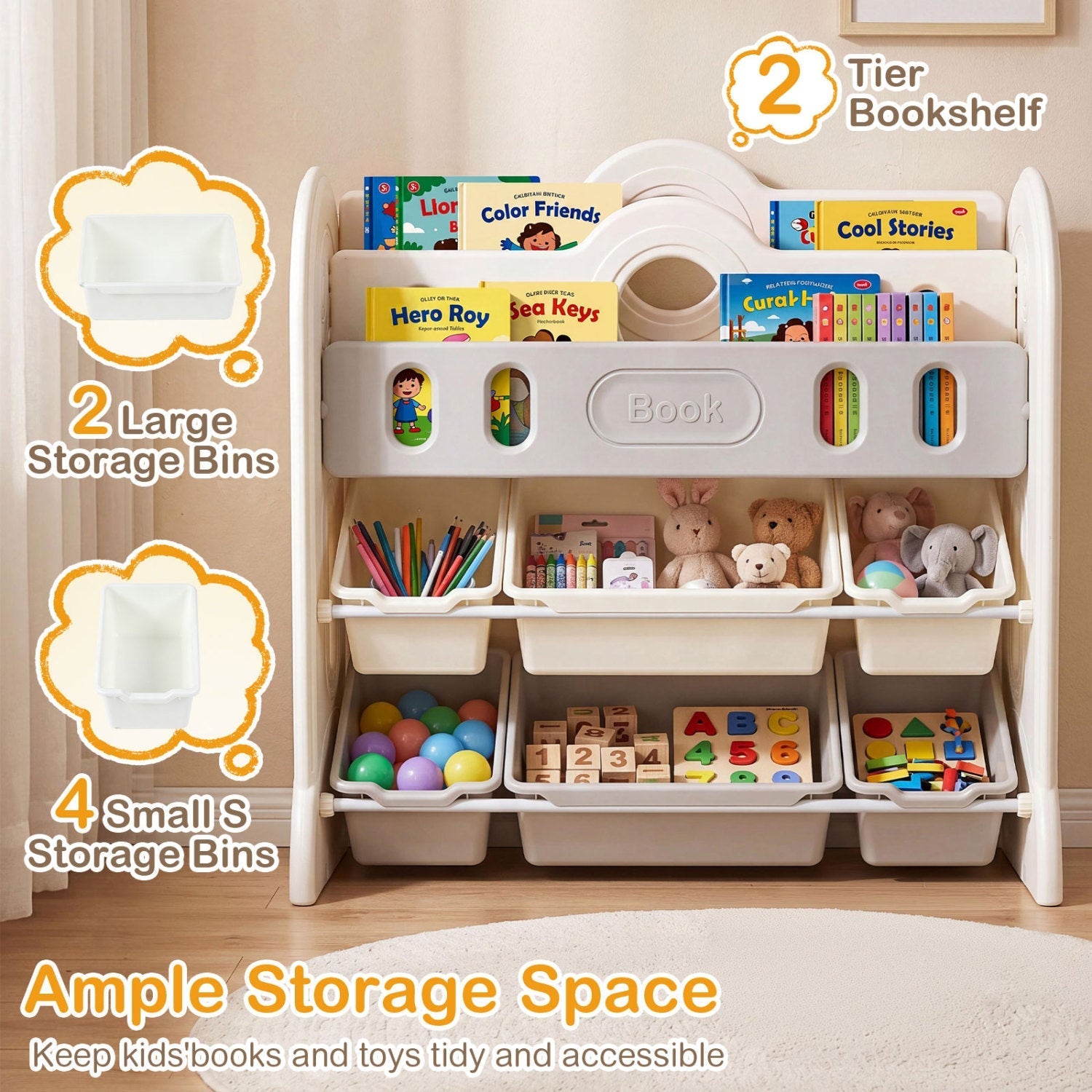 Kids Bookshelf and Toy Storage Organizer with 6 Bins