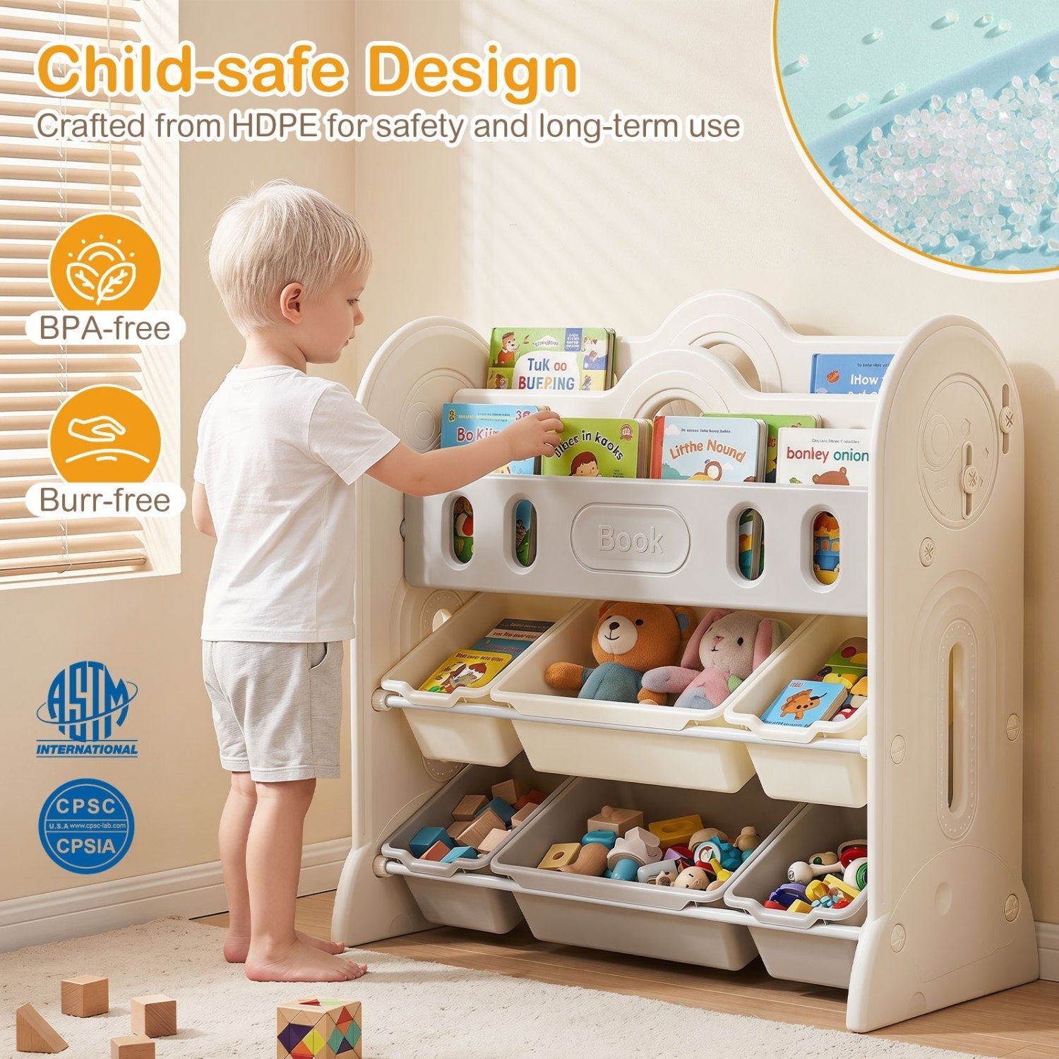 Kids Bookshelf and Toy Storage Organizer with 6 Bins