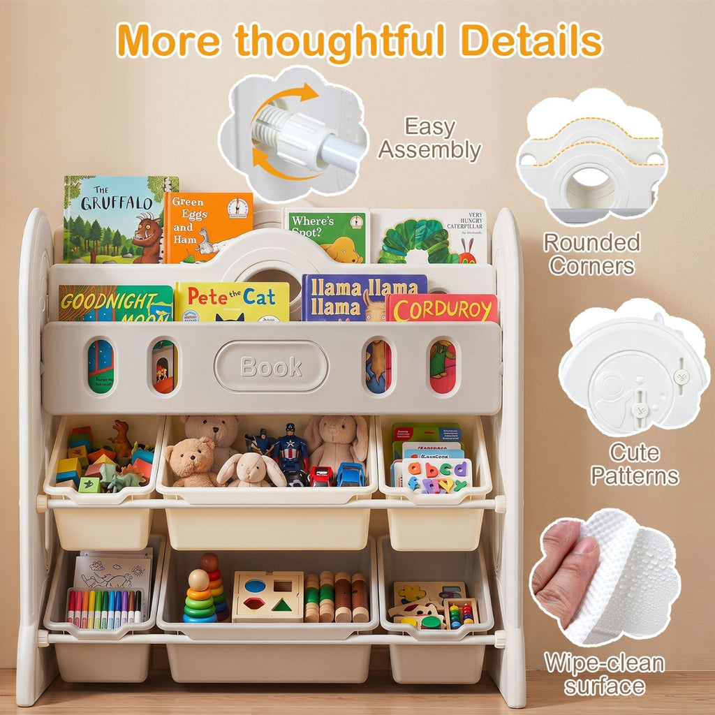 Kids Bookshelf and Toy Storage Organizer with 6 Bins