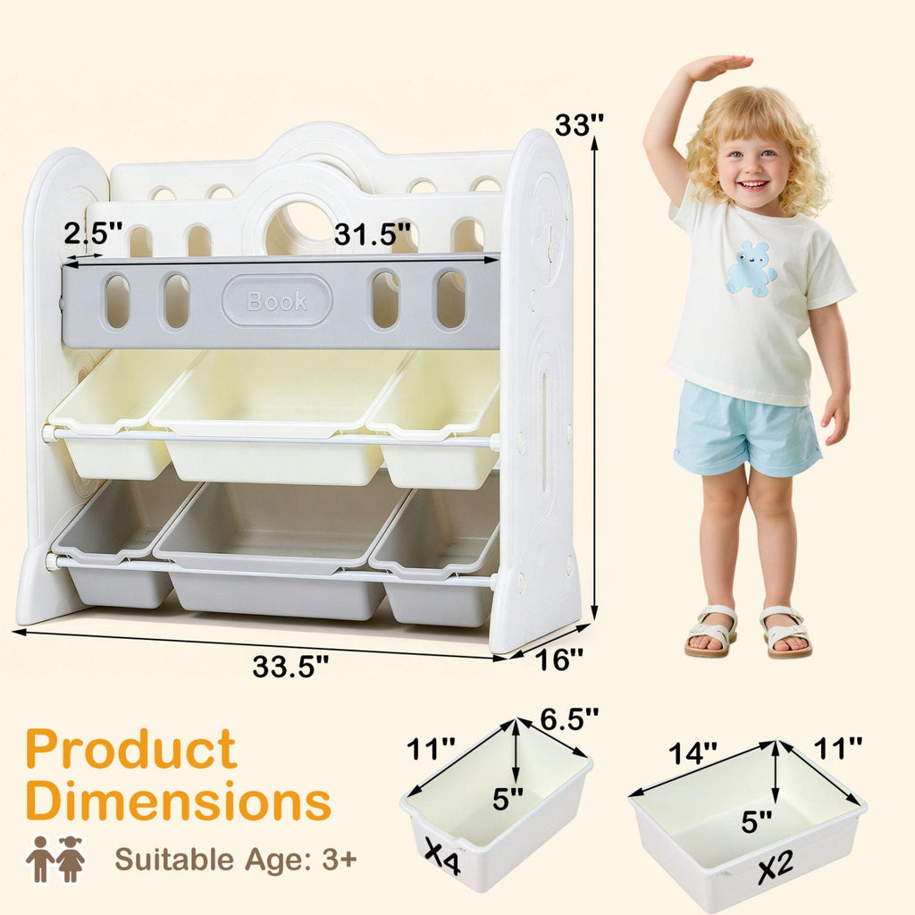 Kids Bookshelf and Toy Storage Organizer with 6 Bins